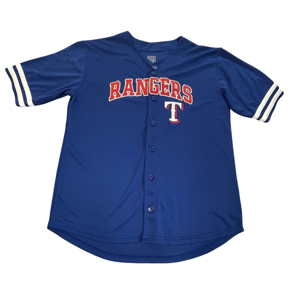 Texas Rangers MLB Youth Baseball Jersey Blue XXL 18 Team Athletics Button Up